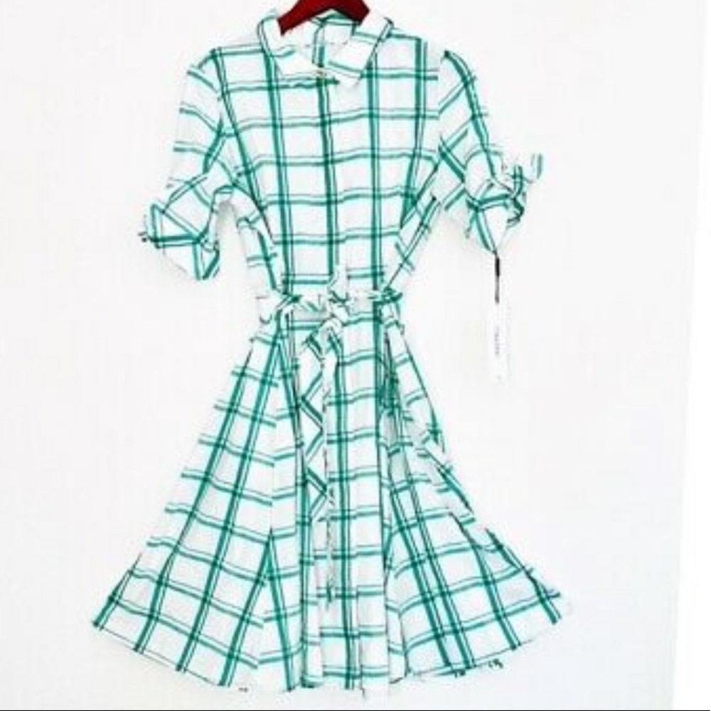 Calvin Klein large plaid shirt dress.